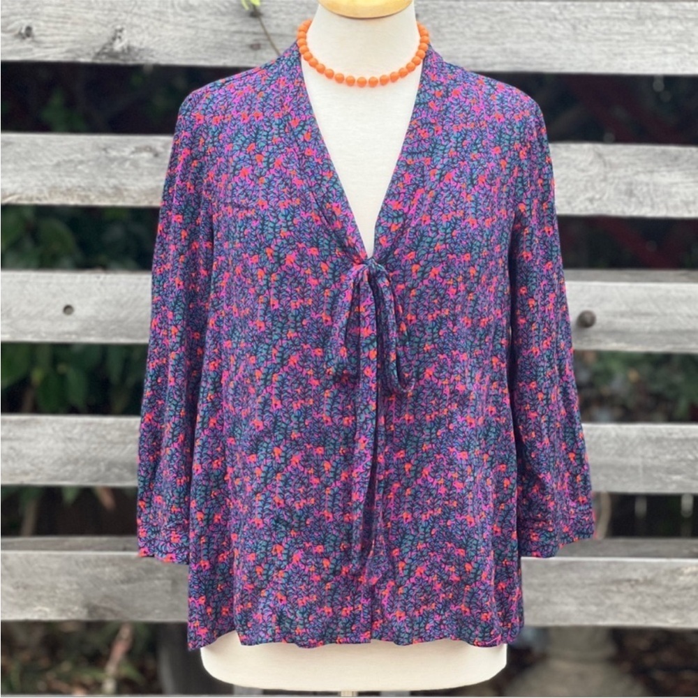 NWOT Maeve by Anthropologie "Rory" Floral V-Neck Tie Front Blouse Size 4 - Picture 4 of 10